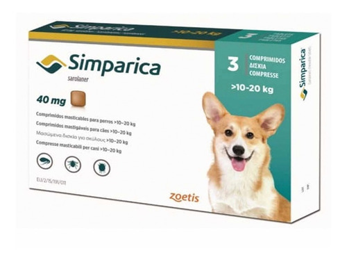 Simparica Antipulgas 40 Mg  X 3tab (10 A 20kg)