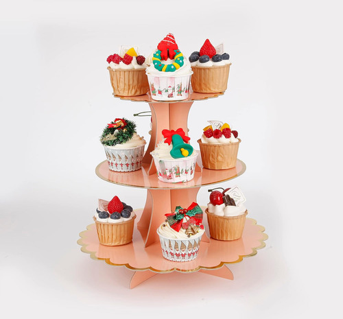 Soporte Para Cupcakes De 3 Niveles, Soporte Para Tartas Rosa
