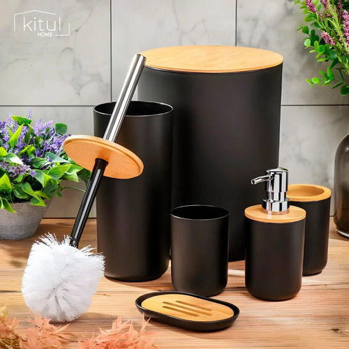 Accesorios De Baño Set 6 Piezas Elegantes Minimalistas Modernas Negro