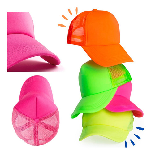 Gorras Visera Trucker Lisa Fluor Cotillon Fluo Sublimar X4