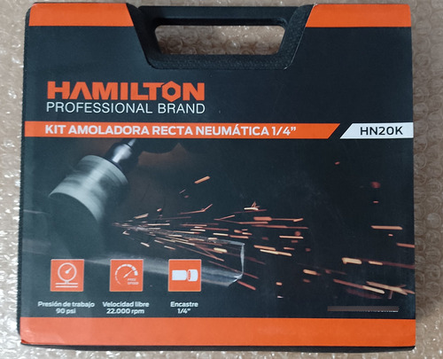 Amoladora Recta Neumatica Hamilton Hn20 1/4 Kit 14p Sin Uso