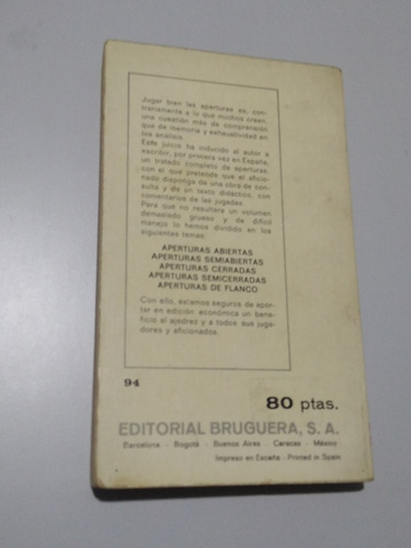 Libro Físico De Ajedrez, Aperturas Semicerradas, Maximo Borr (Usado)