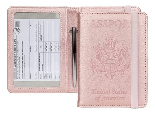 Porta Documentos Y Tarjetas  De Cuero Para Pasaporte Rose