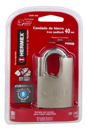 Imagen 3 de 8 de Candado Hierro Coraza, 40mm, Llave Anti-ganzúa Hermex 43312