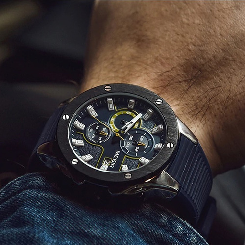 Imagen 4 de 9 de Reloj Hombre Megir Cronografo Fechador Deportivo
