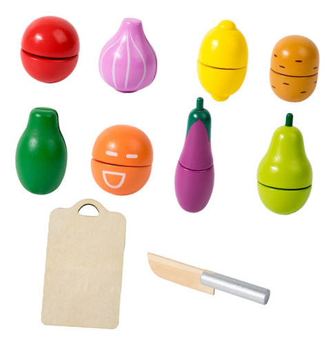 Juego De Comida De Madera Para Cortar , Juguetes 10 Piezas