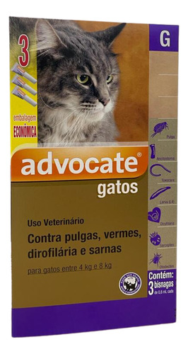 Advocate Gatos G 0,8 Ml Combo 3 Pipetas 4kg A 8kg Antipulgas