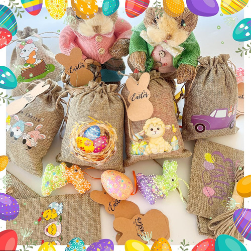 Huaerle 24 Bolsas De Arpillera De Pascua Con Cordón, Bolsas