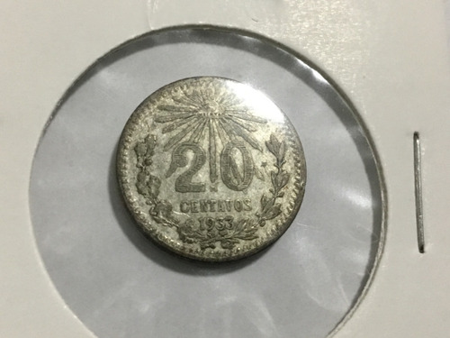 Moneda 20 Centavos Resplandor 1933 Plata Ley 0.720