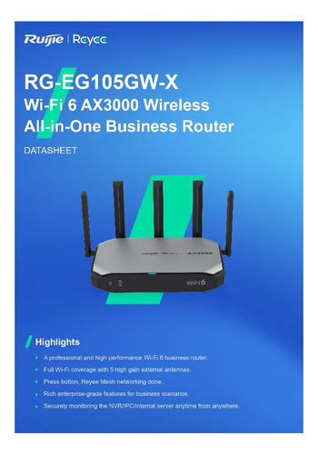 Router Ruijie Reyee Rg-eg105gw(x) Wifi6 Para Venta De Fichas