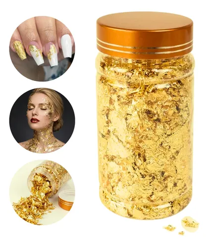 1 Pote Folha Ouro Flocos Papel Alumínio Glitter Strass Unhas Dourado