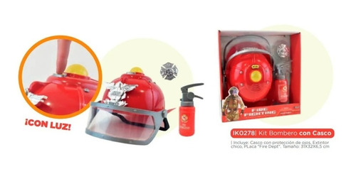 Imagen 3 de 6 de Kit Bomberos Casco Con Luz Y Sonido Sirena Accesorios