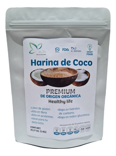 1 Kg Harina De Coco Sin Gluten Sin Azúcar Para Dieta Keto