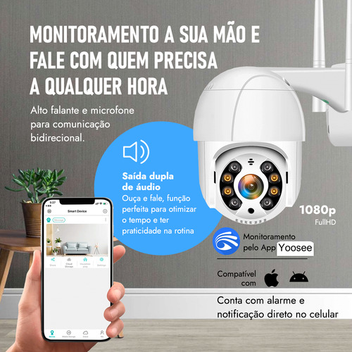 Câmera Ip Segurança Wifi Smart Prova D'água Full Hd 1080p Yoosee Visão Noturna Panorâmica Buyquicknow