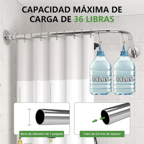 Barra Ducha En L Ajustable, Acero Inox, Cortinero Curvo