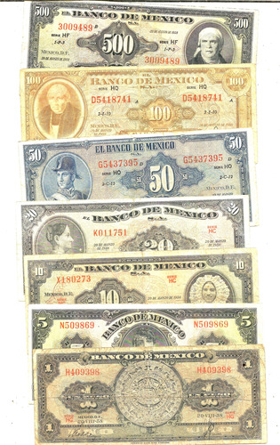 Billetes De 1958 Serie Parcial De Uno A Quinientos
