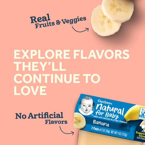 Gerber Puré De Plátano Para Comida Para Bebés, 4 Onzas, Paqu