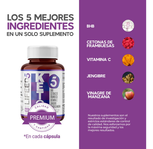 Imagen 4 de 7 de Lifeed Keto Bhb Cetonas Vitamina C Jengibre Vinagre Manzana