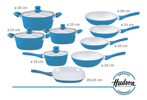 Imagen 2 de 10 de Set Bateria De 13 Piezas Hudson Azul Forjado Apto Inducción