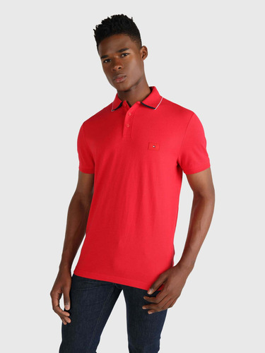 Polo Rojo Ribeteado Con Parche Tommy Hilfiger