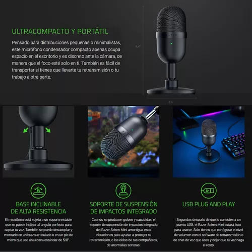 Micrófono Gamer Razer Seiren Mini Condensador Supercardioide