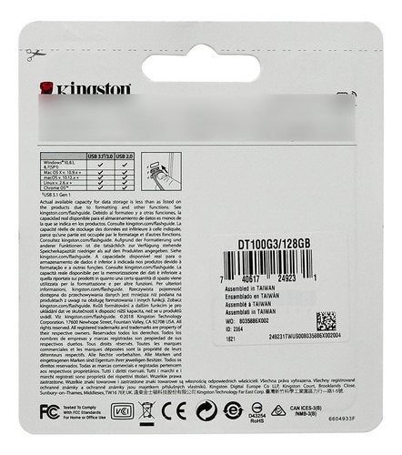 Pendrive Memoria Flash Usb 128gb Kingston Datatravel Usb 3.1
