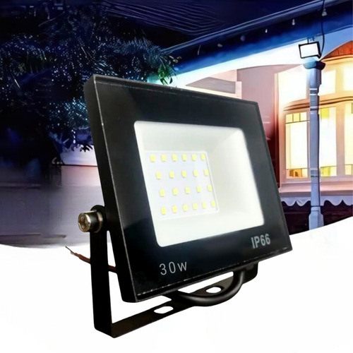 Refletor Led 30w Holofote Branco Frio 127/220V A Prova Dagua Carcaça Preto Luz Branco-frio 127/220v