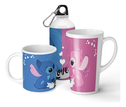 Set De Taza + Botella + Taza Conica Lilo Y Stitch 2