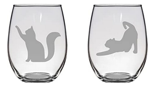 Juego De Copas De Vino Sin Tallo Grabadas Con Diseño De Gato