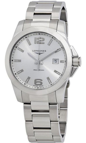 Reloj Longines Conquest Silver Dial Acero Inoxidable Para Ho