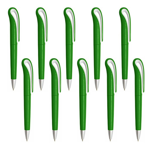 Paquete 10 Bolígrafo Plástico De Color Y Mecanismo Retráctil Exterior Verde