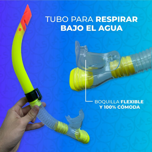 Imagen 6 de 6 de Equipo Kit Snorkel Profesional Mascara Antiparras Tubo
