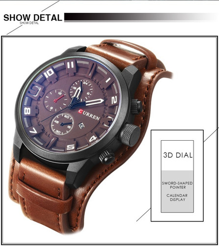 Relogio Curren 8225 Couro Bracelete E Fundo Marrom