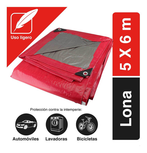 Lona Santul Uso Ligero Reforzada Polietileno 5 X 6 M Color Rojo