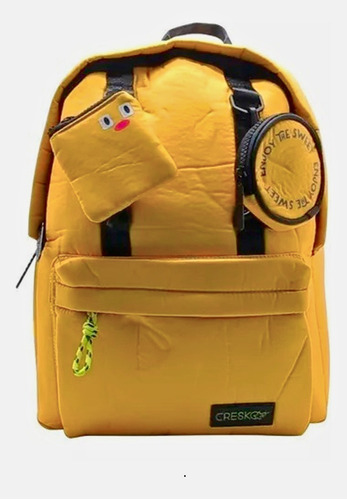 Mochila Cresko Escolar Espalda 16'' Color Amarillo Diseño De La Tela Liso