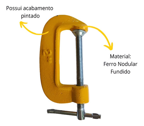 Kit 3 Grampos Sargento Tipo C 1 2 3 Polegadas Multiuso Aço