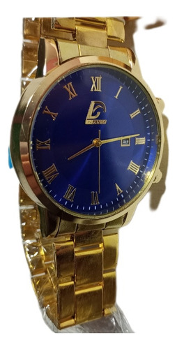 Reloj Análogo Azul Dorado Elegante Fashion Nuevo
