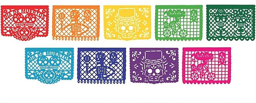 Decoración Plástico Picado Día De Muertos 20 Tiras 5.5 Mt