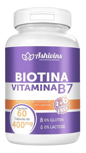 Biotina - Vitamina B7 - Ashivins - 60 Caps - 400 Mg