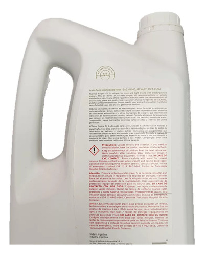 Aceite Acdelco Semi Sintetico Sae 10w40 4litros Chevrolet