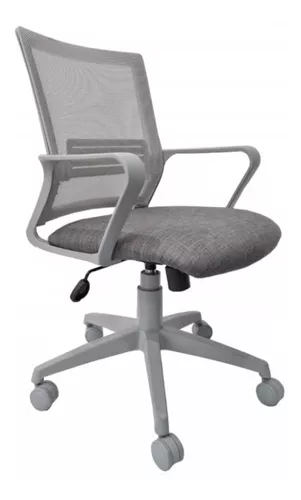 Silla De Escritorio Blanca Modelo Giro - Tela Gris- Rolic