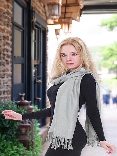 Pashmina, Bufanda Accesorio Versátil Pareo Gris Claro Liso Unitalla