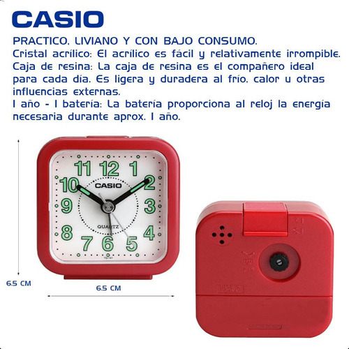 Reloj Despertador Casio Tq141 Luz Numeros Grandes Analogo Color Rojo
