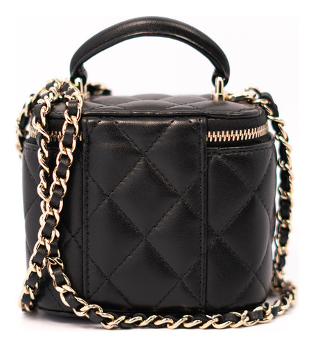 Mini Bolso Chanel Vanity Original Con Certificado Entrupy Negro Acolchado Metal Negro/plata (Usado)