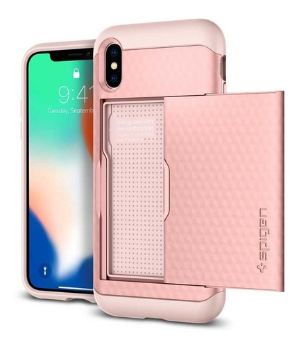 . Funda Spigen Para iPhone X Y Xs Crystal Wallet Rose Gold