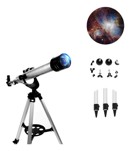 Telescópio Refrator Prateado 60mm Com Tripé Ajustável Luneta