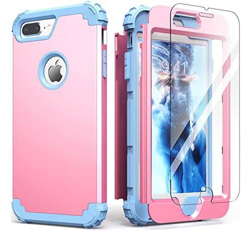 Funda Para iPhone 8 Plus iPhone 7 Plus Rosa/azul Claro Duro