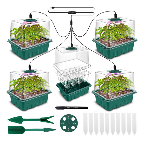 Kit Incio Semillas Cultivo Con Luces 5 Bandejas D 12 Celdas