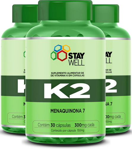 3 Potes Da Vitamina K2 Mk7 Menaquinona 7 Isolada Alta Pureza - 90 Doses