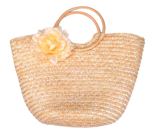 Bolso De Mano De Paja Para Mujer, Tejido Con Flores, Estilo